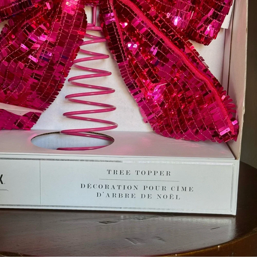 Bella Lux Fuchsia Pink Bow Christmas Tree Topper - NIB